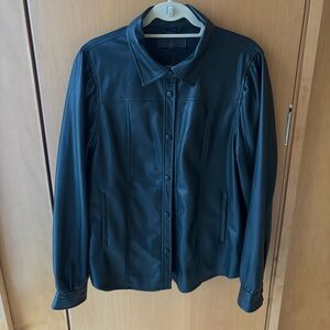 Dark Green Faux Leather Shacket